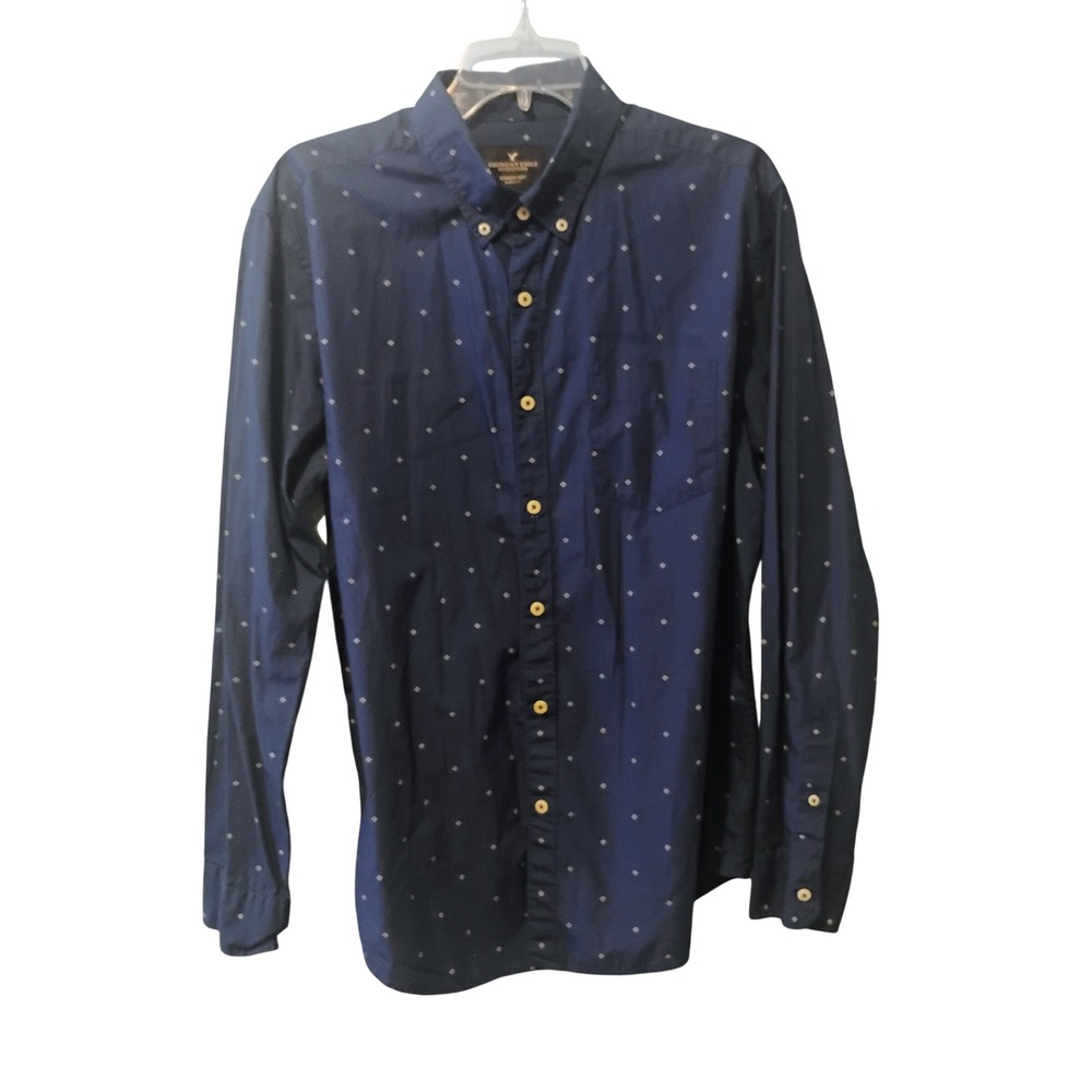 American Eagle Outfitters Mens Large Navy Blue Geometric Print Button Down Shirt